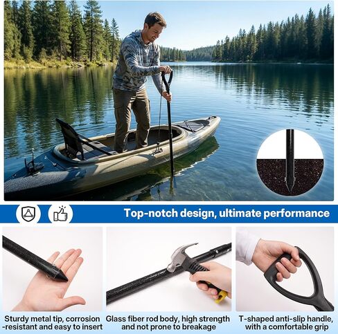 عمود مرساة للمياه الضحلة بطول 8.45 قدم، عمود دفع من الألياف الزجاجية عالي القوة للقارب، عمود مرساة كاياك مع طرف معدني ومقبض على شكل حرف T in Kuwait