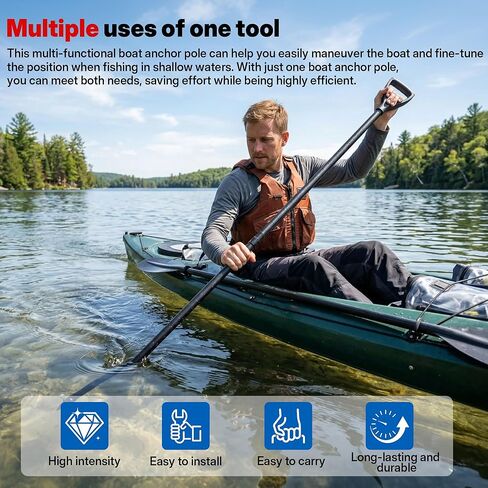 عمود مرساة للمياه الضحلة بطول 8.45 قدم، عمود دفع من الألياف الزجاجية عالي القوة للقارب، عمود مرساة كاياك مع طرف معدني ومقبض على شكل حرف T in Kuwait