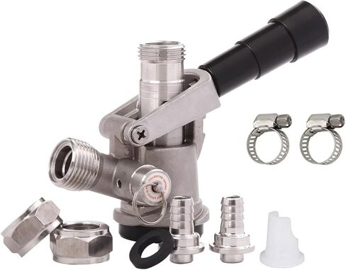 All 304 Stainless Steel D Sankey Keg Coupler, Commercial Sankey Kegerator D System Keg Tap Coupler Dispenser Draft Beer Line Gas Brewing Tubing with Check Valve Sealing Washer Hose Clamp in Kuwait