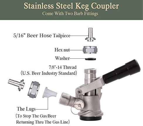All 304 Stainless Steel D Sankey Keg Coupler, Commercial Sankey Kegerator D System Keg Tap Coupler Dispenser Draft Beer Line Gas Brewing Tubing with Check Valve Sealing Washer Hose Clamp in Kuwait