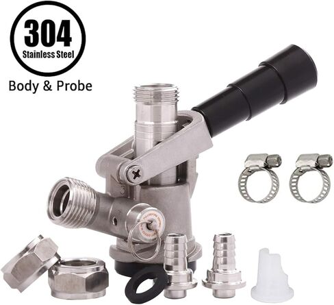 All 304 Stainless Steel D Sankey Keg Coupler, Commercial Sankey Kegerator D System Keg Tap Coupler Dispenser Draft Beer Line Gas Brewing Tubing with Check Valve Sealing Washer Hose Clamp in Kuwait