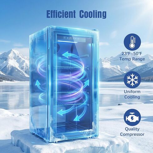ثلاجة المشروبات، 160 علبة ثلاجة صغيرة قائمة بذاتها مع باب زجاجي لنبيذ الصودا والبيرة، موزع مشروبات صغير مع تحكم في درجة الحرارة قابل للتعديل للمنزل والمكتب، أسود in Kuwait