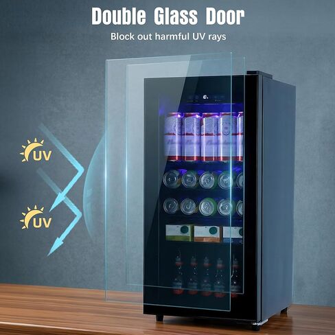 ثلاجة المشروبات، 160 علبة ثلاجة صغيرة قائمة بذاتها مع باب زجاجي لنبيذ الصودا والبيرة، موزع مشروبات صغير مع تحكم في درجة الحرارة قابل للتعديل للمنزل والمكتب، أسود in Kuwait