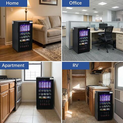 ثلاجة المشروبات، 160 علبة ثلاجة صغيرة قائمة بذاتها مع باب زجاجي لنبيذ الصودا والبيرة، موزع مشروبات صغير مع تحكم في درجة الحرارة قابل للتعديل للمنزل والمكتب، أسود in Kuwait