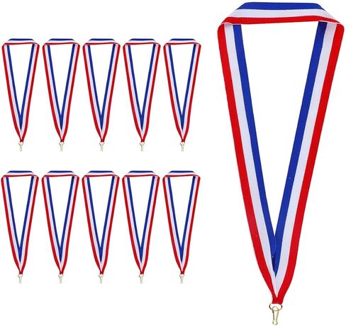 VASANA 10Pcs Nylon Award Ribbons with Snap Clips Medal Lanyards Red White Blue Classic Striped Flat Neck Ribbons for Competitions Sports Meeting Partys in Saudi Arabia