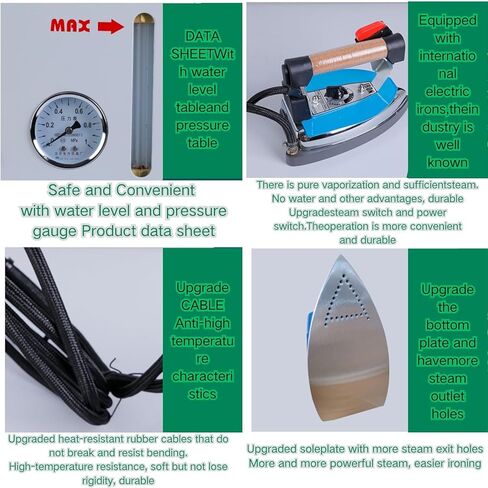 محطة كي بالبخار الصناعية بقدرة 1600 واط من TsoLay مع مقياس ضغط، غلاية 4 لتر، رأس حديد 900 واط، مكواة بخار كهربائية تجارية احترافية، درجة حرارة قابلة للتعديل لمتاجر الملابس والمغاسل in Kuwait