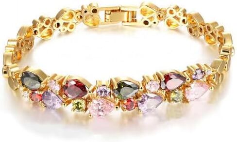 Sparkling ColorFul Zircon Double-layer Copper Gold Plated Colour Crystal Bracelet Beautiful Lovers For Women Birthday Jewelry +Box in Saudi Arabia