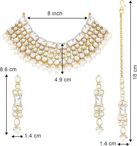 Aheli Faux Kundan Choker Necklace with Earring Maang Tikka Indian Traditional Bollywood Ethnic Bridal Jewelry Set Gift for Women and Green in Saudi Arabia