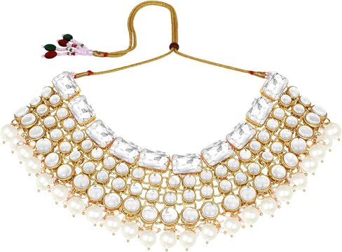 Aheli Faux Kundan Choker Necklace with Earring Maang Tikka Indian Traditional Bollywood Ethnic Bridal Jewelry Set Gift for Women and Green in Saudi Arabia