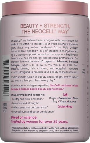 NeoCell Creatine Monohydrate Powder | 10 oz | with Multi Collagen Peptides | Hair, Skin & Nails Supplement | Unflavored | for Women and Men in Kuwait