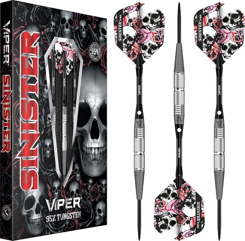 Viper Sinister Steel Tip Darts, 95% Tungsten Darts Metal Tip Dart Set for Sisal Dartboard, Sandblasted Barrels, Aluminum Dart Shafts with Locking Holes, Professional Grade in Saudi Arabia