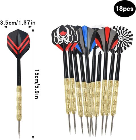 18 Pack Steel Tip Darts Set, Premium Aluminum Shafts with 6 Style PET Flights (15.2cm) in Saudi Arabia