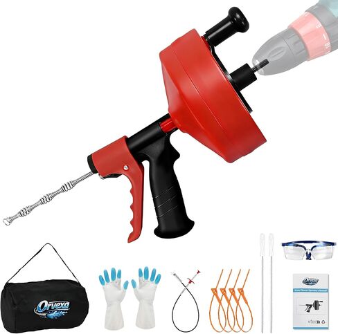 ثعبان الصرف الصحي بطول 50 قدمًا مع مرفق المثقاب، ثعبان السباكة ذو التغذية التلقائية 1/4 بوصة للحوض ودش وسدادات الحوض، أو أداة تصريف يدوية أو تعمل بالمثقاب، مع قفازات ونظارات أمان وحقيبة تخزين in Kuwait