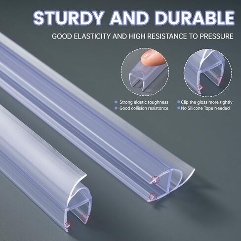 2 Pack Frameless Glass Shower Door Side Seal Strip, 39.37" U-Type PVC Waterproof Seal for 3/8" (10mm) Glass, No Adhesive Needed to Stop Shower Leaks in Kuwait
