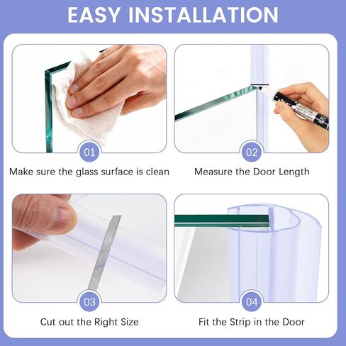 2 Pack Frameless Glass Shower Door Side Seal Strip, 39.37" U-Type PVC Waterproof Seal for 3/8" (10mm) Glass, No Adhesive Needed to Stop Shower Leaks in Kuwait
