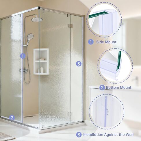 2 Pack Frameless Glass Shower Door Side Seal Strip, 39.37" U-Type PVC Waterproof Seal for 3/8" (10mm) Glass, No Adhesive Needed to Stop Shower Leaks in Kuwait