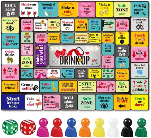 Tipsy Land Drinking Board Games for Adults, Rubber Mat Drinking Board Game, Birthday Party, Family Play or Any Occasion, Age 21+, 2-8 Players (Yellow) in Saudi Arabia