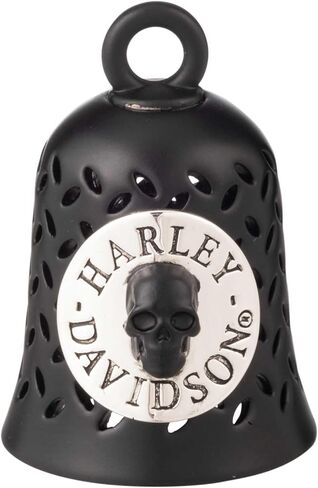 جرس ركوب بشعار Harley-Davidson Silver Skull Plate مع ربطة عنق، أسود in Kuwait