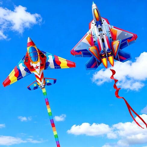 طائرات ورقية من HENGDA KITE مكونة من قطعتين من الطائرات المقاتلة للأطفال والكبار، طائرة ورقية سهلة الطيران، طائرات ورقية للشاطئ لألعاب وأنشطة الألعاب الخارجية العائلية، مناسبة للمبتدئين in Kuwait