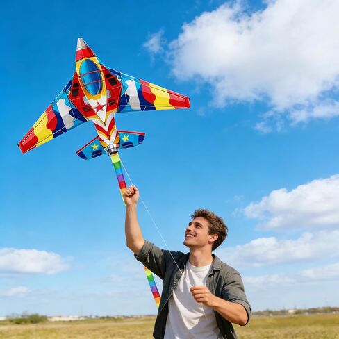 طائرات ورقية من HENGDA KITE مكونة من قطعتين من الطائرات المقاتلة للأطفال والكبار، طائرة ورقية سهلة الطيران، طائرات ورقية للشاطئ لألعاب وأنشطة الألعاب الخارجية العائلية، مناسبة للمبتدئين in Kuwait