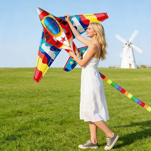 طائرات ورقية من HENGDA KITE مكونة من قطعتين من الطائرات المقاتلة للأطفال والكبار، طائرة ورقية سهلة الطيران، طائرات ورقية للشاطئ لألعاب وأنشطة الألعاب الخارجية العائلية، مناسبة للمبتدئين in Kuwait