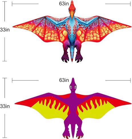 HENGDA KITE 2 حزمة من طائرات التنين الورقية للأطفال والكبار، طائرة ورقية على شكل ديناصور سهلة الطيران، طائرات ورقية على الشاطئ لألعاب وأنشطة الألعاب الخارجية العائلية، مناسبة للمبتدئين in Kuwait