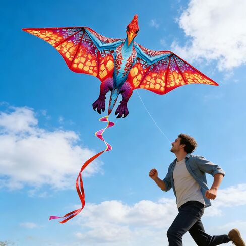 HENGDA KITE 2 حزمة من طائرات التنين الورقية للأطفال والكبار، طائرة ورقية على شكل ديناصور سهلة الطيران، طائرات ورقية على الشاطئ لألعاب وأنشطة الألعاب الخارجية العائلية، مناسبة للمبتدئين in Kuwait