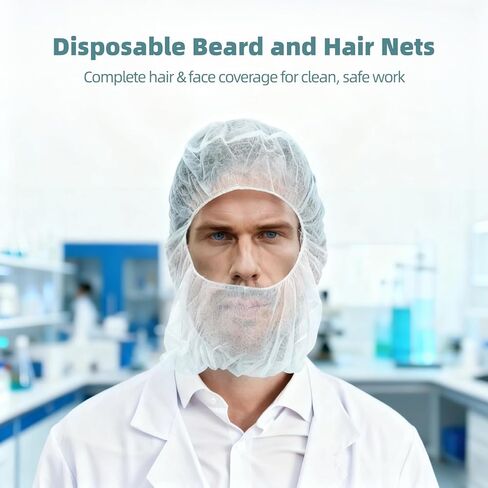 100 قطعة من شبكات اللحية والشعر للاستعمال مرة واحدة، قبعات منتفخة للاستعمال مرة واحدة، غطاء رأس غير منسوج خفيف الوزن، شبكة شعر صحية وغطاء لحية، شبكات شعر مسامية لخدمة الطعام، مختبرات، أبيض in Kuwait
