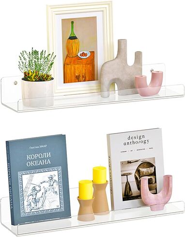 4 Pack Floating Shelves for Wall, 15" Clear Book Shelf, Acrylic Floating Wall Shelf, Display Shelves Organizer for Bathroom, Classroom, Bedroom, Living Room, Kitchen, Room Decor in Saudi Arabia