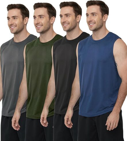 Kinglaman 1/4 Pack Men's Mesh Workout Tank Tops Sleeveless Muscle Shirts Gym Dry Fit Athletic Running Quick Dry Tee Shirts in Kuwait