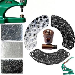 Grommet with die 1/8" (4mm)-1+3/16" (30mm).Eyelet with die Setter.Setting dies for Universal KAM Hand Press Machine DK93 and DK98. 24 sizes are aviliable (DK-93/1/8"/4mm/Black/300sets) in Kuwait