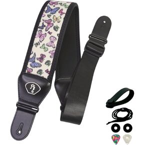 rockyou Zero-Gravity Stretch Guitar Strap -Special Butterfly Edition -Ergonomic Decompression Belt with Pick Holder -Fits All Guitars in Saudi Arabia