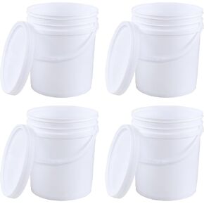 دلو طعام بلاستيكي أبيض سعة 7 جالون مع مقبض وغطاء، دلو بلاستيكي لتخزين الطعام مع أغطية، عبوة من 4 قطع in Kuwait