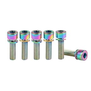 6 قطع M5x16 18 20 مم براغي جذع الدراجة من التيتانيوم مع غسالة 304 برغي سداسي من الفولاذ المقاوم للصدأ لقطع غيار الدراجات الجبلية MTB (أسود، M5x18 مم) in Kuwait