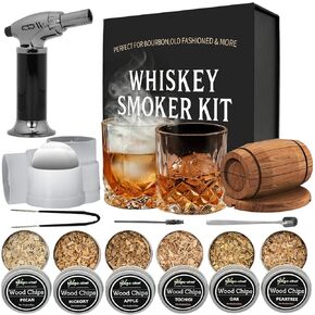 طقم مدخن الويسكي مع شعلة، مصفاة مدخن الكوكتيل للمشروبات القديمة، هدايا عيد ميلاد للرجال، له، هدايا الانتقال إلى المنزل، هدية للزوج، الأب، الصديق، 6 رقائق خشبية، بدون البيوتان in Kuwait