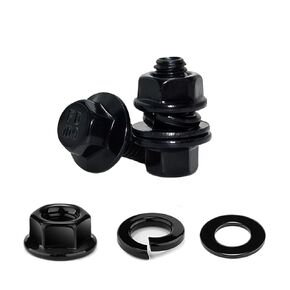 10Pcs M10 x 25mm Flange Head Bolt Assortment Kit, Carbon Steel Black Oxide Finish with Serrated Flange Nuts & Washers, Full Thread Hardware Set for DIY & Professional Use in Saudi Arabia