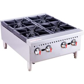 Commercial Gas Hot Plate 24 Inch, 4-Burner Countertop Range 120,000 BTU, Heavy Duty Stainless Steel Stove with Cast Iron Grates, NG/LP Convertible, ETL Listed for Restaurant in Kuwait