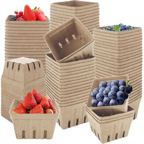 100 قطعة من ألياف اللب الطبيعية مقاس 4 بوصة، سلة التوت الورقية، سلة الفراولة المصبوبة، سلال سوق المزارعين، سلال صغيرة بفتحات تهوية لمطبخ سوق مزارع الفاكهة والخضروات (بني، 3.9 × 3.9 × 2.8 بوصة) in Kuwait