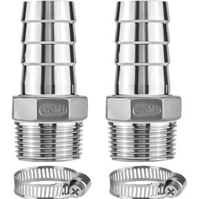 2 عبوة من الفولاذ المقاوم للصدأ 304 مقاس 1 بوصة خرطوم بارب × 1 بوصة تركيب خيط ذكر NPT، موصل عالي التحمل خالٍ من الرصاص مع مشابك خرطوم لأنابيب خرطوم زيت الماء والهواء (عبوتان، 1 بوصة بارب × 1 بوصة NPT) in Kuwait