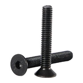 M6-1x10mm مسامير غطاء مقبس سداسية الرأس المسطحة، مسامير غاطسة، 10.9 درجة سبائك الصلب، لمسة نهائية من أكسيد الأسود، محرك ألين سداسي، آلة مترية ملولبة بالكامل، 50 قطعة in Kuwait