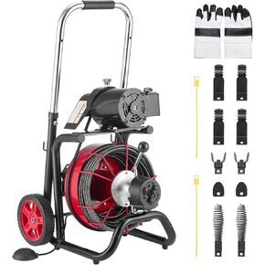 آلة تنظيف الصرف الصحي من VEVOR بطول 100 قدم × 1/2 بوصة، مثقوبة ثعبانية للتغذية التلقائية على العجلات - مع 8 قواطع ومفتاح قدم منشط بالهواء لأنابيب من 2 إلى 6 بوصات in Kuwait