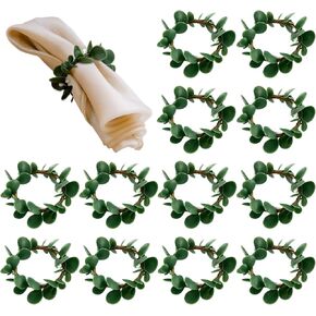 12 قطعة من حلقات مناديل أوراق الأوكالبتوس، حلقات مناديل بوهو، حامل مناديل المزرعة الخضراء لتزيين طاولة الطعام وحفلات الزفاف والكريسماس in Kuwait