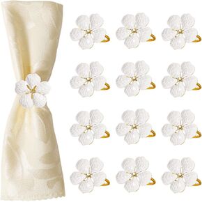White Flower Napkin Rings Set of 12, Metal Napkin Holder Rings Table Decorations for Wedding,Fall,Daily Party,Picnics,Banquet,Luncheons,Birthday,Christmas,Valentine's,Thanksgiving in Kuwait