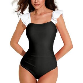 AJISAI One Piece Swimsuit for Women Ruffle Tummy Control Ruched Bathing Suit Backless Padded Swimwear in Kuwait