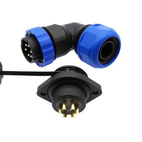 SP20 موصل الأنابيب المموجة 2 حفرة شفة المقبس 2/3/4/5/6/7/9/12/14Pin IP68 زاوية موصلات 90 درجة الكوع 1 قطعة (6 دبوس) in Kuwait
