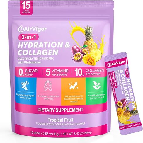 Electrolyte Powder Packets, 10G Collagen Hydration Packets, Sugar Free Daily Electrolyte Hydration Recocery Drink Mix with 5 Vitamins & Glutathione, Joint Skin Muscle Support, Keto, Tropical in Saudi Arabia