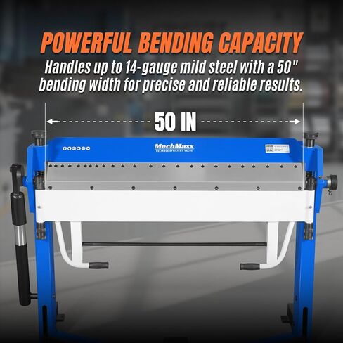 Mechmaxx 50 بوصة بمشبك القدم ومكابح الصندوق، آلة طي الصفائح المعدنية الخفيفة، زاوية الانحناء 0–135 درجة، رفع التثبيت 1.9 بوصة، عمق الصندوق 2 بوصة، الموديل PBA5014 in Kuwait