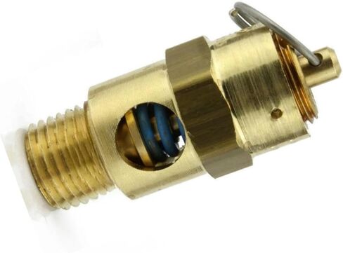 صمام تخفيف ضاغط الهواء 25070 - لأجزاء صهاريج تخزين ضاغط كونرادر - صمام منبثق لخزان الضاغط - 1/4 بوصة NPT 70 PSI 67 SCFM طول الصمام: 1-3/4 بوصة هيكل من النحاس الصلب in Kuwait