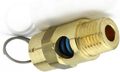 صمام تخفيف ضاغط الهواء 25070 - لأجزاء صهاريج تخزين ضاغط كونرادر - صمام منبثق لخزان الضاغط - 1/4 بوصة NPT 70 PSI 67 SCFM طول الصمام: 1-3/4 بوصة هيكل من النحاس الصلب in Kuwait