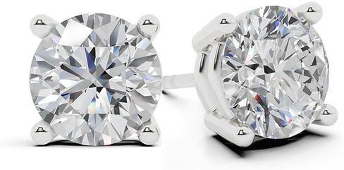 Belacqua Lab Grown Diamond Stud Earrings in 14K White Gold, Round Cut, 1/4 to 4 Carat, F Color, VS Clarity, Prong Setting, Push Back, Fine Jewelry for Women, Gift Box Included in Saudi Arabia